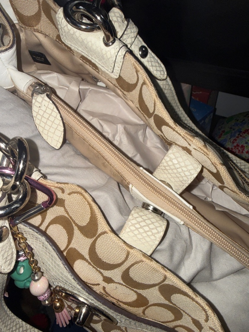 Coach Penelope Signature Shoulder Bag with white snakeskin trim - Picture 7 of 14